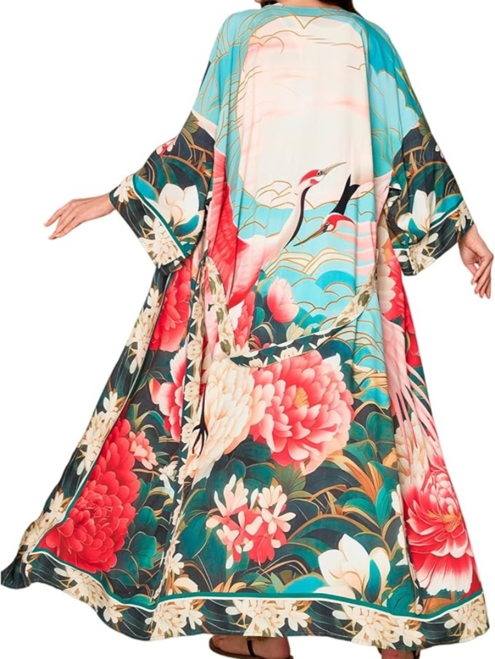 Bohemian Floral Peacock Oversized Resort Beach Maxi Kimono Beach coverup 🔥🔥